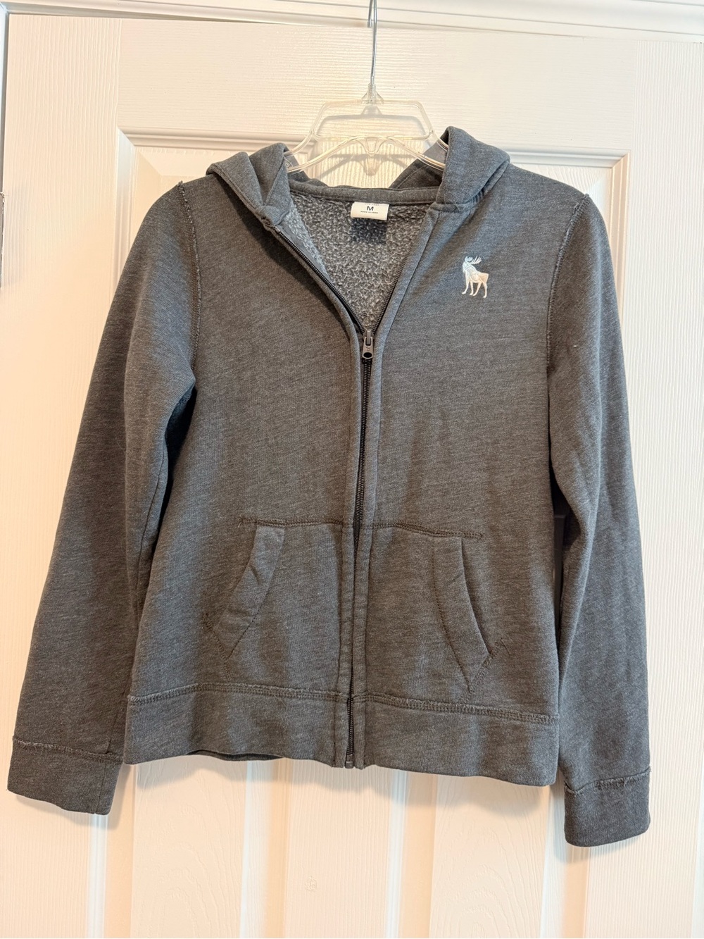abercrombie kids Gray Zip Hoodie with Embroidered Moose